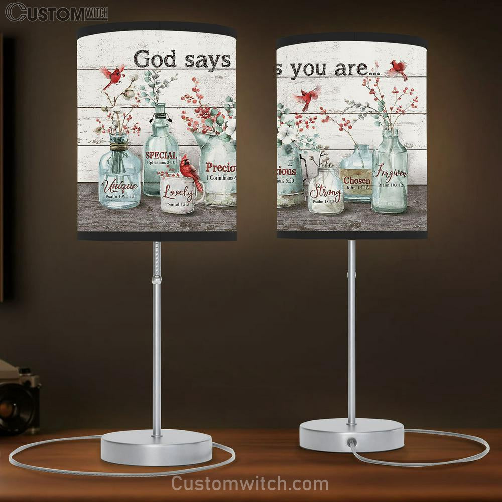 God Says You Are Baby Flower Cardinal Table Lamb Gift - Bible Verse Table Lamb - Religious Bedroom Decor