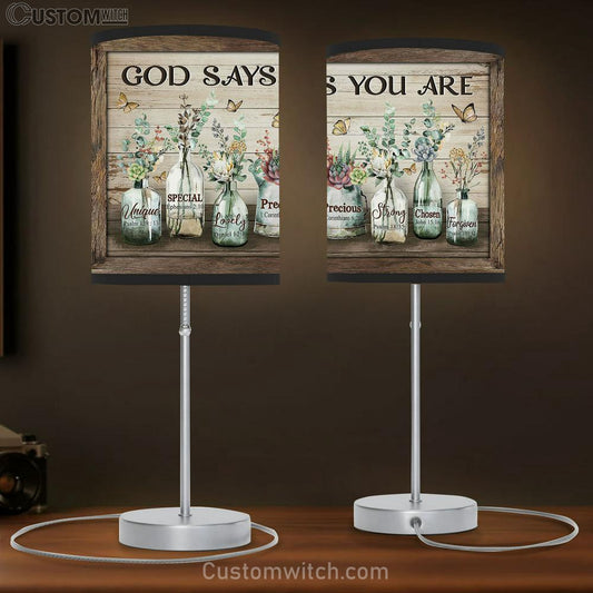 God Says You Are Baby Flower Vintage Garden Yellow Butterfly Table Lamb Gift - Bible Verse Table Lamb - Religious Bedroom Decor