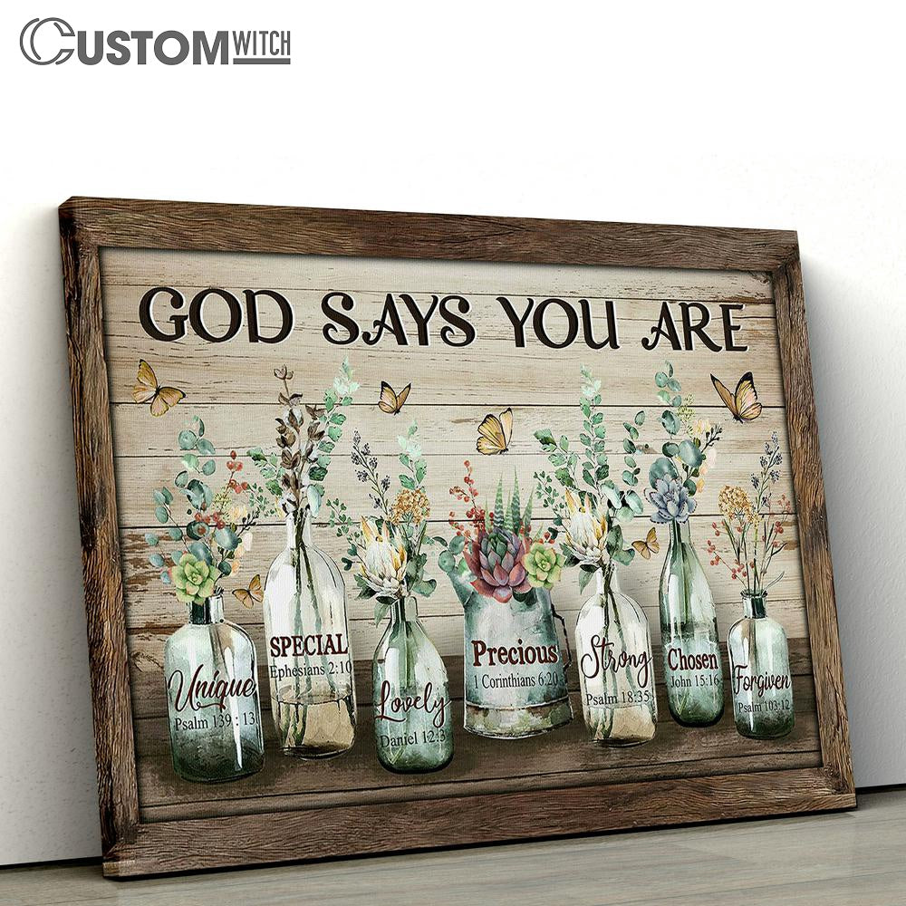 God Says You Are Baby Flower Vintage Garden Yellow Butterfly Canvas Wall Art - Bible Verse Canvas - Religious Prints