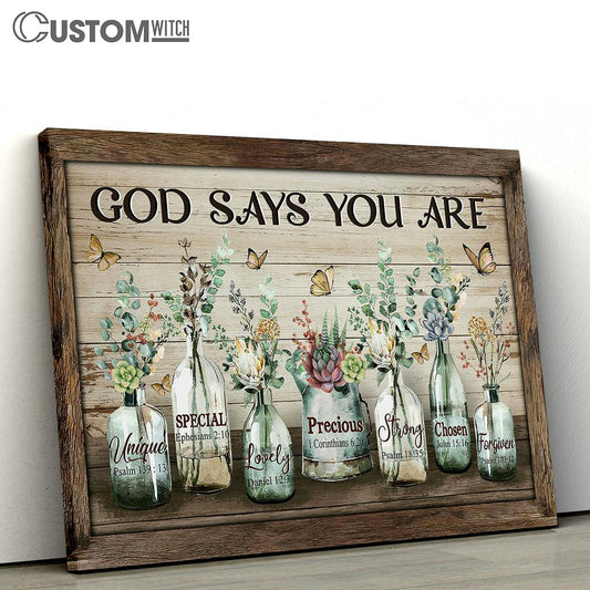 God Says You Are Baby Flower Vintage Garden Yellow Butterfly Canvas Wall Art - Bible Verse Canvas - Religious Prints
