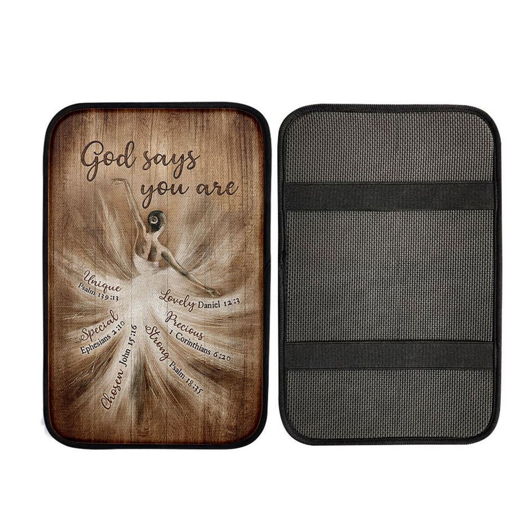 God Says You Are Ballerina Vintage Car Center Console Cover, Christian Car Accessories