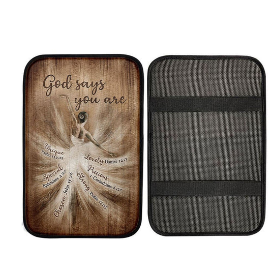 God Says You Are Ballerina Vintage Car Center Console Cover, Christian Car Accessories