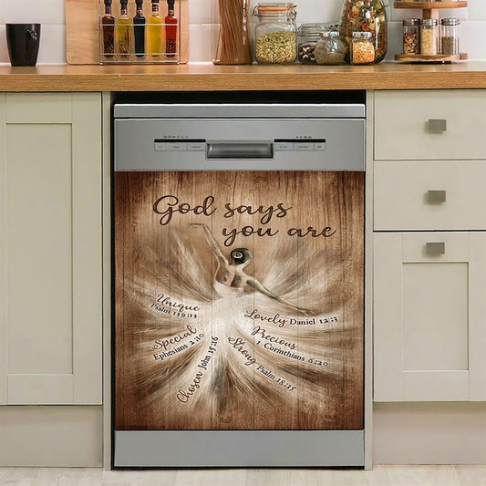 God Says You Are Ballerina Vintage Dishwasher Cover, Christian Dishwasher Stickers, Bible Verse Kitchen Decor