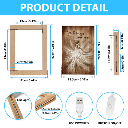 God Says You Are Ballerina Vintage Frame Lamp Art - Christian Night Light - Bible Verse Wooden Lamp