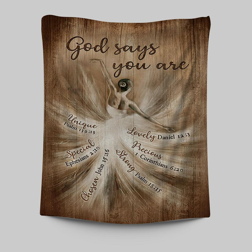 God Says You Are Ballerina Vintage Tapestry Wall Art - Christian Tapestries Prints - Bible Verse Tapestry Art