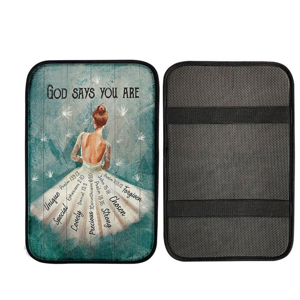God Says You Are Ballerina White Dandelion Car Center Console Cover, Christian Car Accessories