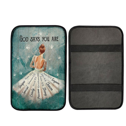 God Says You Are Ballerina White Dandelion Car Center Console Cover, Christian Car Accessories