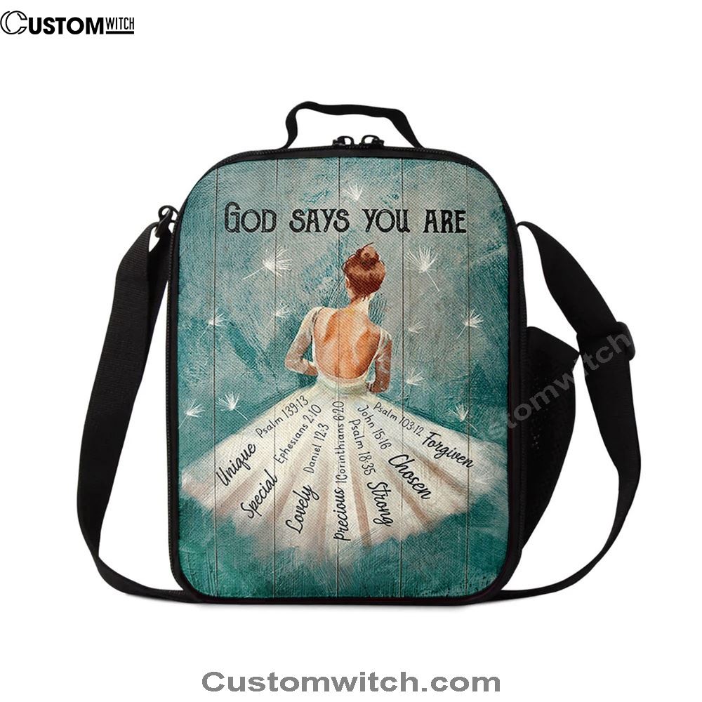 God Says You Are Ballerina White Dandelion Lunch Bag, Christian Lunch Bag, Religious Lunch Box For School, Picnic