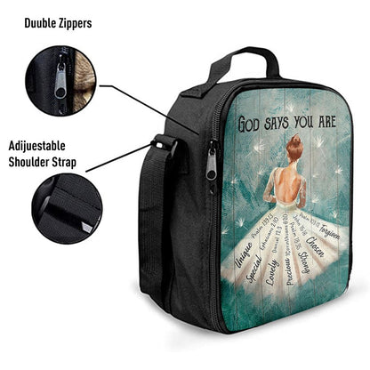 God Says You Are Ballerina White Dandelion Lunch Bag, Christian Lunch Bag, Religious Lunch Box For School, Picnic