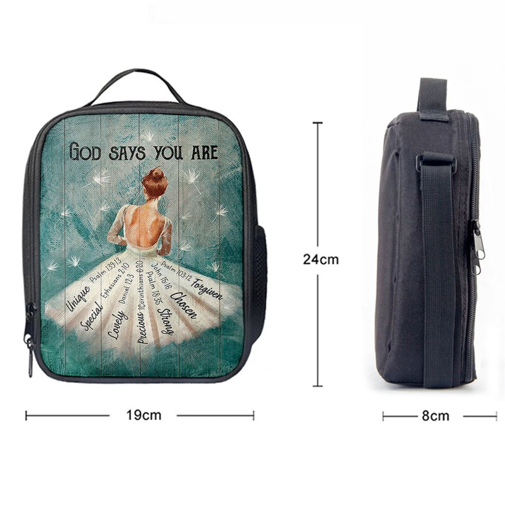 God Says You Are Ballerina White Dandelion Lunch Bag, Christian Lunch Bag, Religious Lunch Box For School, Picnic
