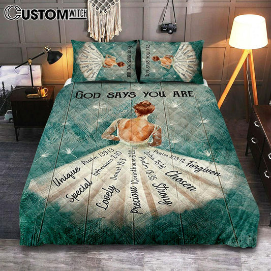God Says You Are Ballerina White Dandelion Quilt Bedding Set Bedroom - Christian Quilt Bedding Set Prints - Bible Verse Quilt Bedding Set Art