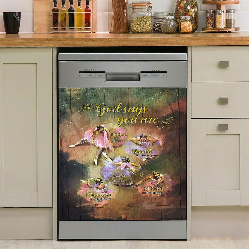 God Says You Are Ballet Dancer Ballet Dishwasher Cover, Christian Dishwasher Stickers, Bible Verse Kitchen Decor