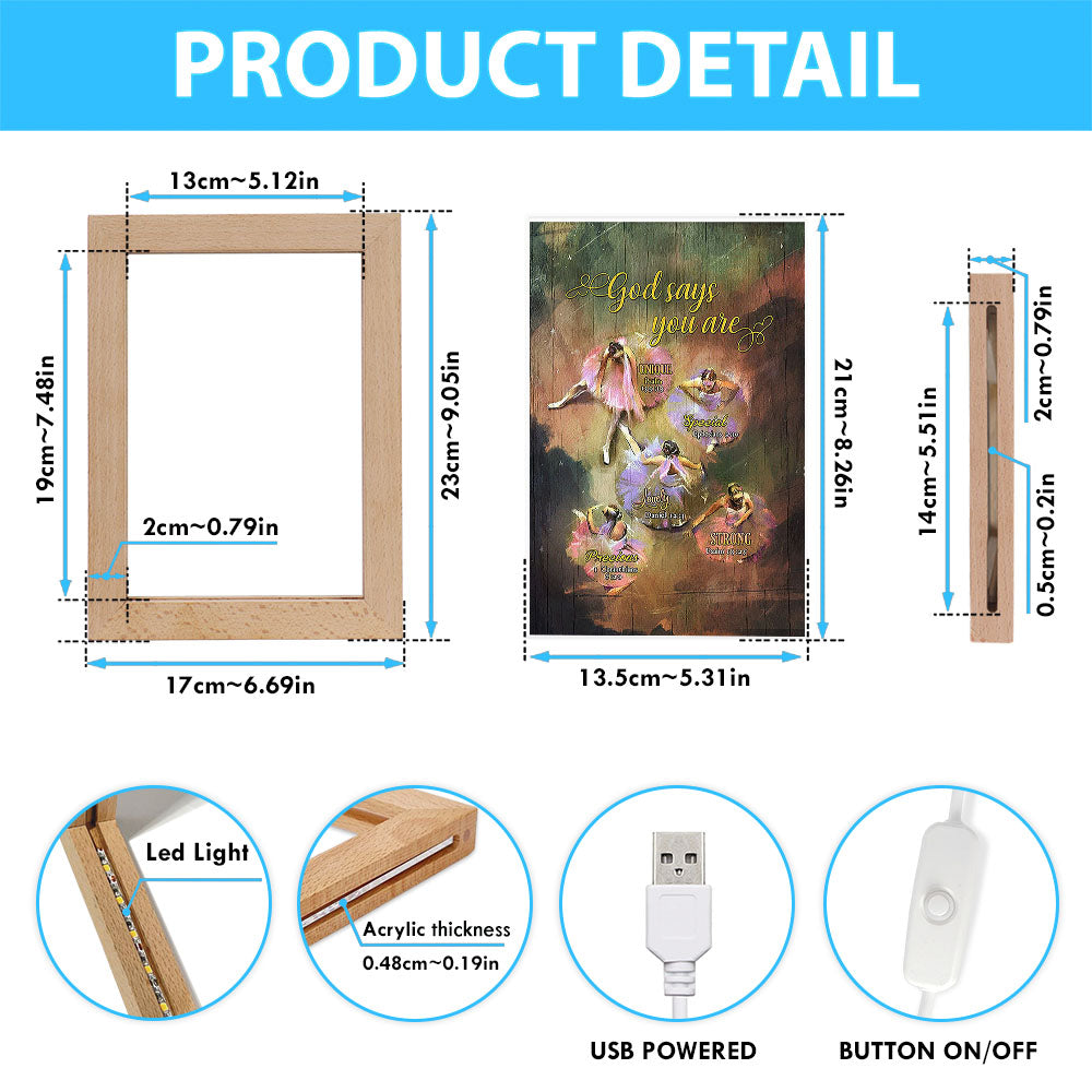 God Says You Are Ballet Dancer Ballet Frame Lamp Art - Christian Night Light - Bible Verse Wooden Lamp