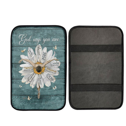 God Says You Are Ballet Dancer White Daisy White Butterfly Car Center Console Cover, Christian Car Accessories