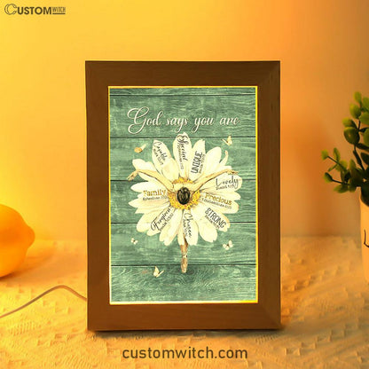 God Says You Are Ballet Dancer White Daisy White Butterfly Frame Lamp Art - Christian Night Light - Bible Verse Wooden Lamp