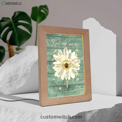 God Says You Are Ballet Dancer White Daisy White Butterfly Frame Lamp Art - Christian Night Light - Bible Verse Wooden Lamp