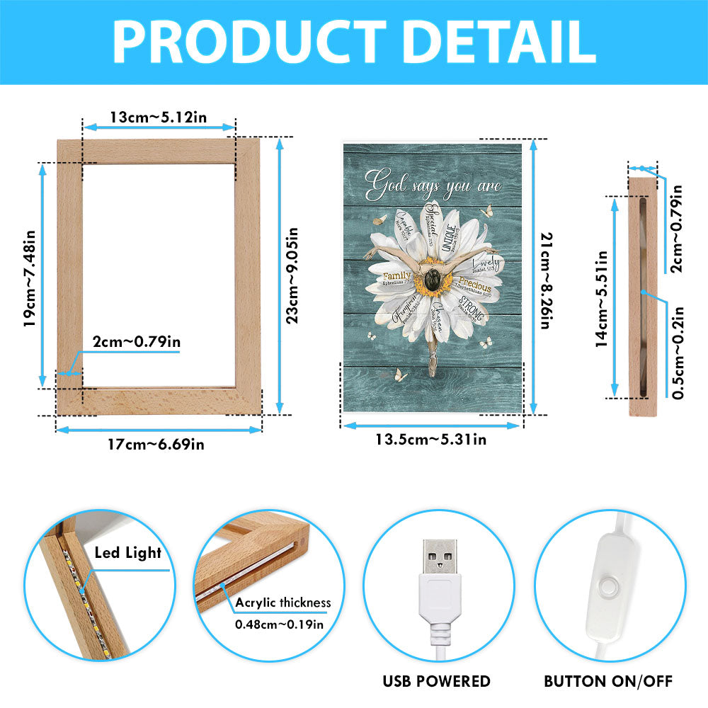 God Says You Are Ballet Dancer White Daisy White Butterfly Frame Lamp Art - Christian Night Light - Bible Verse Wooden Lamp