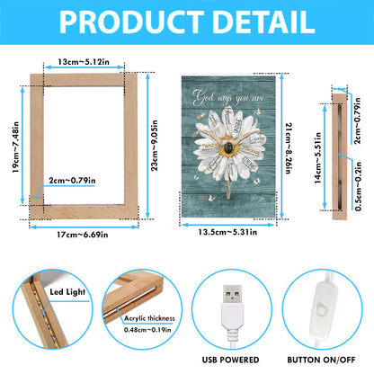 God Says You Are Ballet Dancer White Daisy White Butterfly Frame Lamp Art - Christian Night Light - Bible Verse Wooden Lamp