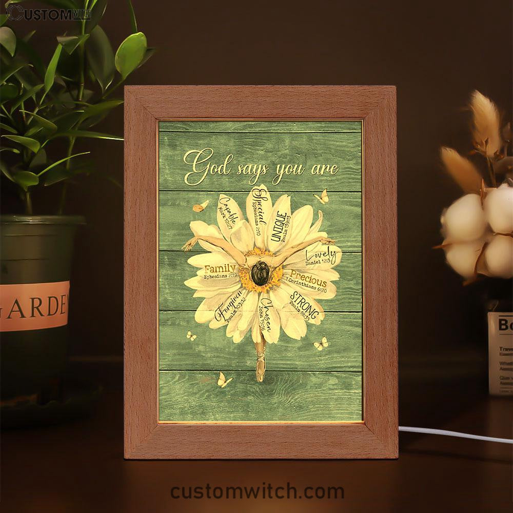 God Says You Are Ballet Dancer White Daisy White Butterfly Frame Lamp Art - Christian Night Light - Bible Verse Wooden Lamp