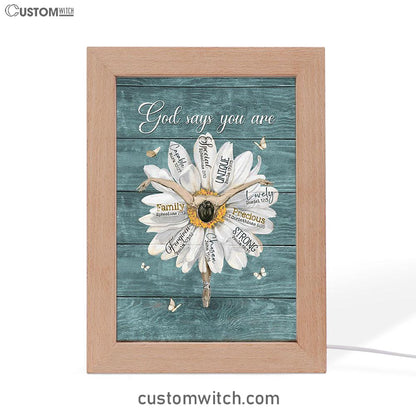 God Says You Are Ballet Dancer White Daisy White Butterfly Frame Lamp Art - Christian Night Light - Bible Verse Wooden Lamp