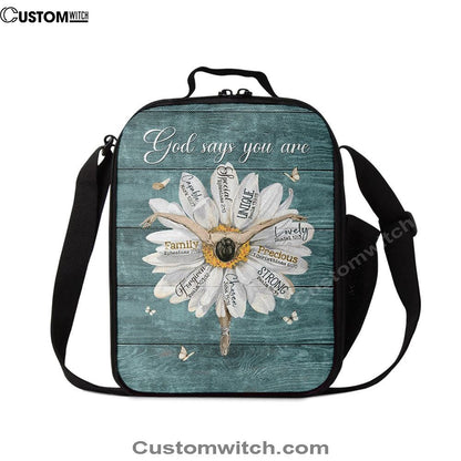 God Says You Are Ballet Dancer White Daisy White Butterfly Lunch Bag, Christian Lunch Bag, Religious Lunch Box For School, Picnic