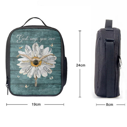 God Says You Are Ballet Dancer White Daisy White Butterfly Lunch Bag, Christian Lunch Bag, Religious Lunch Box For School, Picnic