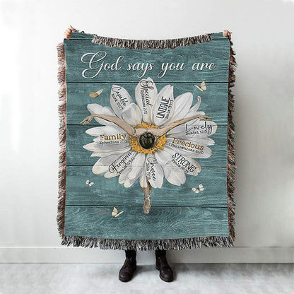 God Says You Are Ballet Dancer White Daisy White Butterfly Woven Throw Blanket - Christian Woven Blanket Prints - Bible Verse Woven Blanket Art