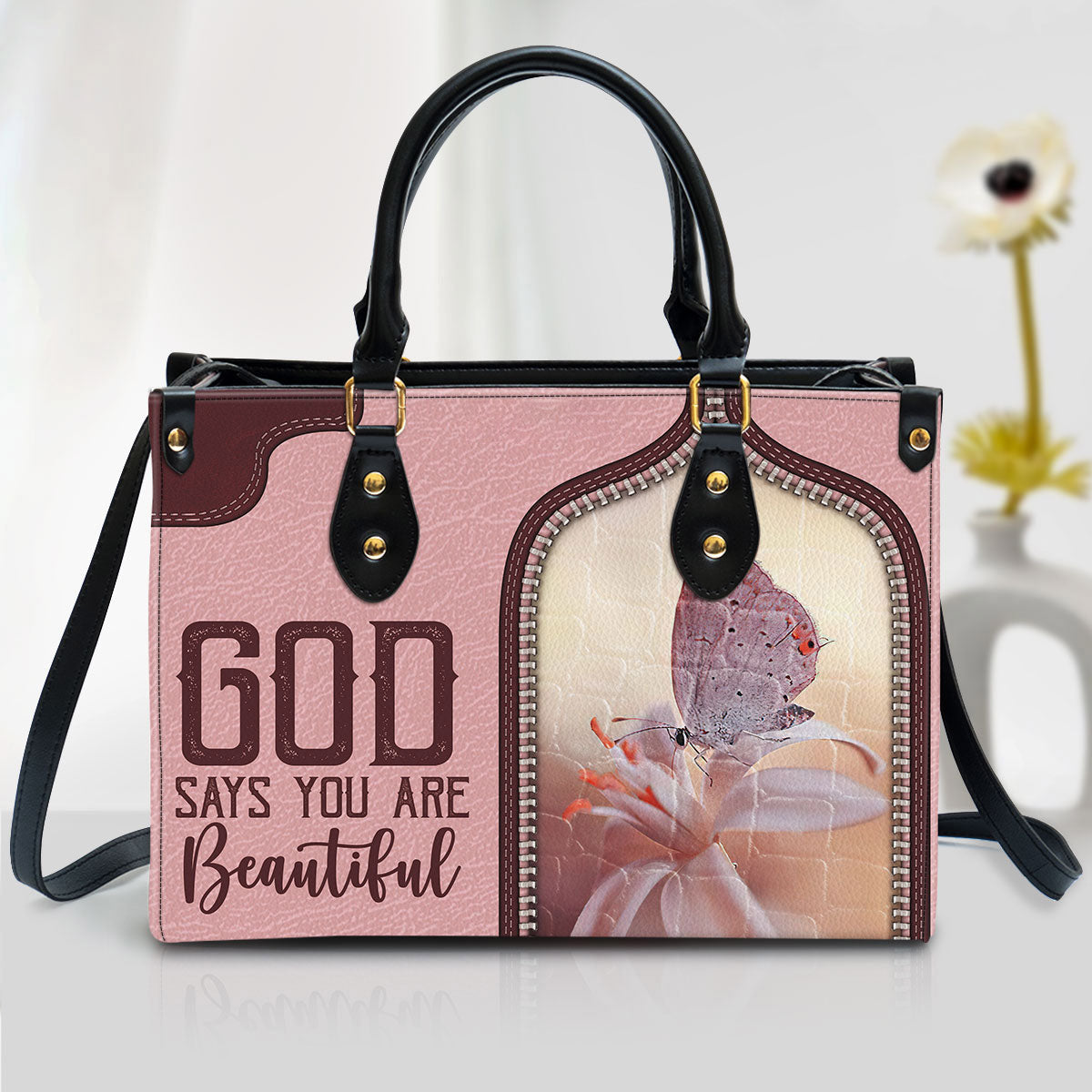 God Says You Are Beautiful, Lovely Butterfly Leather Bag, Christian Pu Leather Bags For Women
