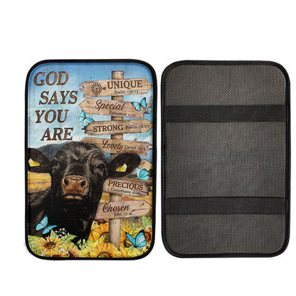 God Says You Are Black Cow Sunflower Field Car Center Console Cover, Christian Car Accessories