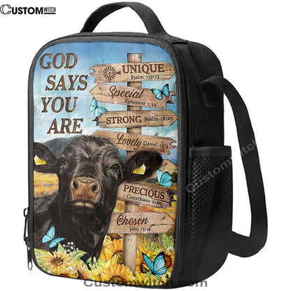 God Says You Are Black Cow Sunflower Field Lunch Bag, Christian Lunch Bag, Religious Lunch Box For School, Picnic