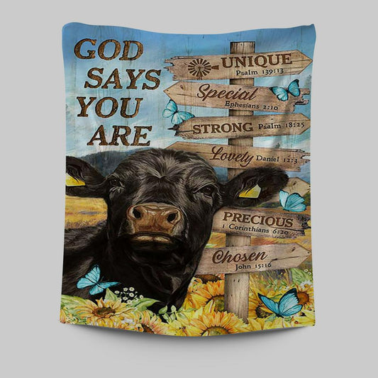 God Says You Are Black Cow Sunflower Field Tapestry Wall Art - Bible Verse Tapestry Art - Inspirational Art -  Christian Indoor Wall Tapestries