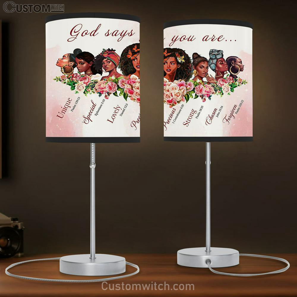 God Says You Are Black Girl Table Lamb Gift - Christian Wall Table Lamb - Scripture Table Lamb Prints