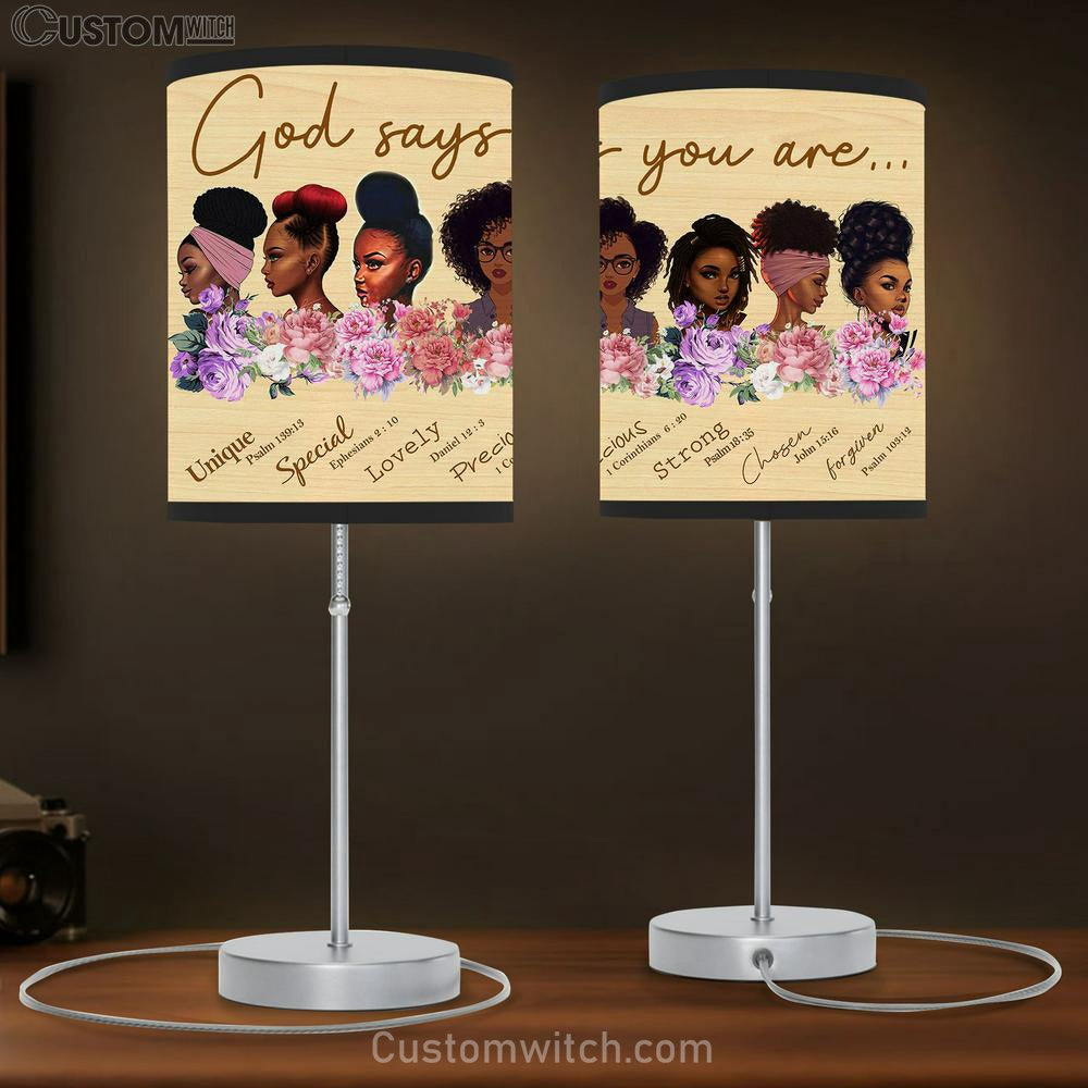 God Says You Are Black Women Table Lamb Gift - Christian Wall Table Lamb - Scripture Table Lamb Prints