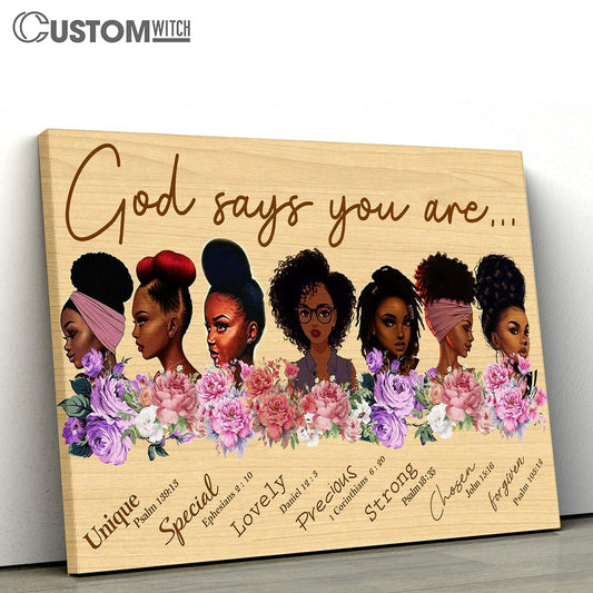 God Says You Are Black Women Canvas Wall Art - Christian Wall Canvas - Scripture Canvas Prints
