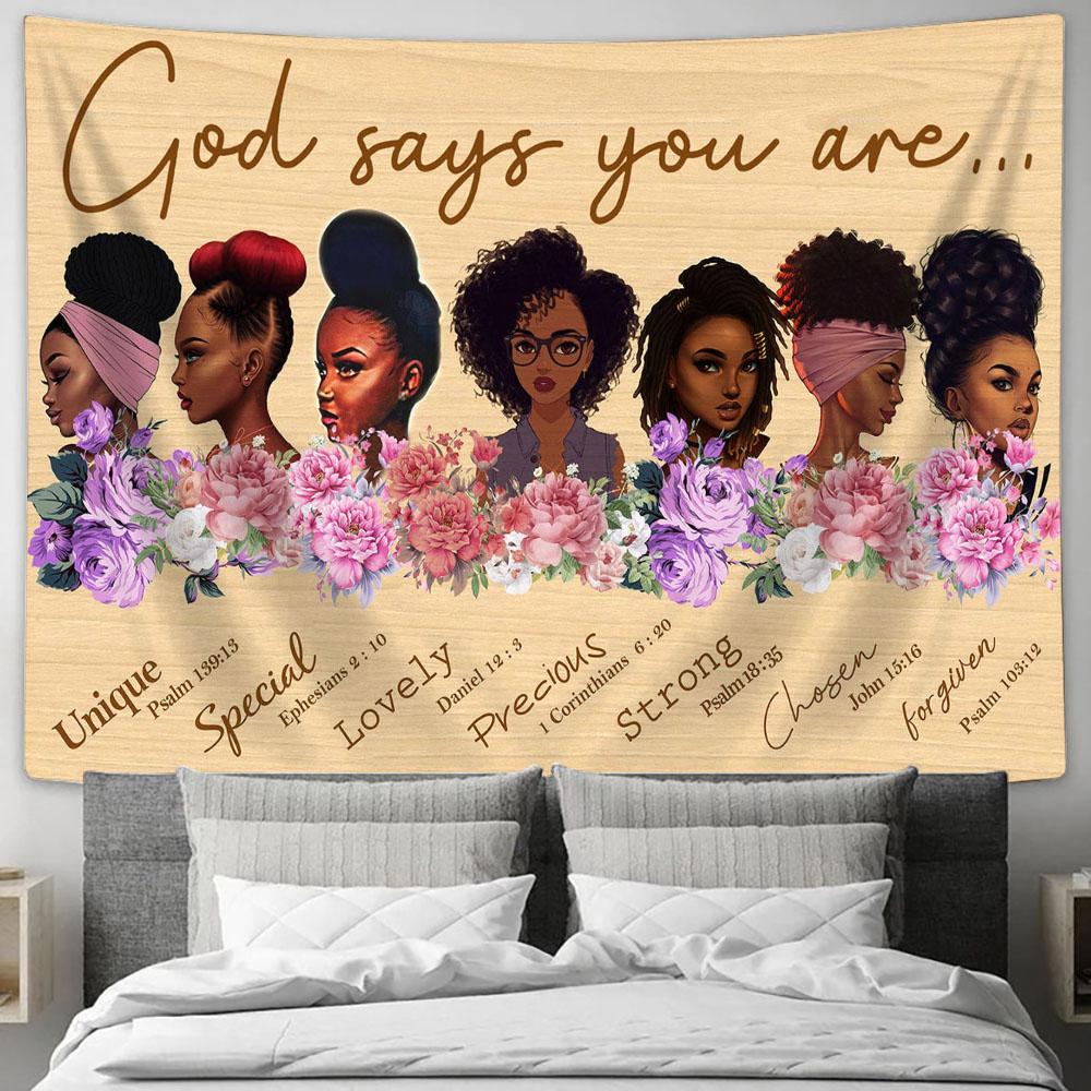 God Says You Are Black Women Tapestry Wall Art - Christian Wall Tapestry - Scripture Tapestry Prints