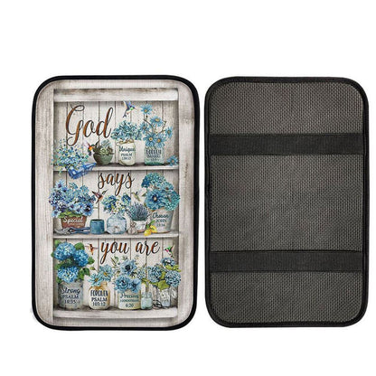 God Says You Are Blue Flower Hummingbird Car Center Console Cover, Christian Car Accessories