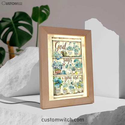 God Says You Are Blue Flower Hummingbird Frame Lamp Art - Bible Verse Wooden Lamp - Inspirational Art - Christian Home Decor