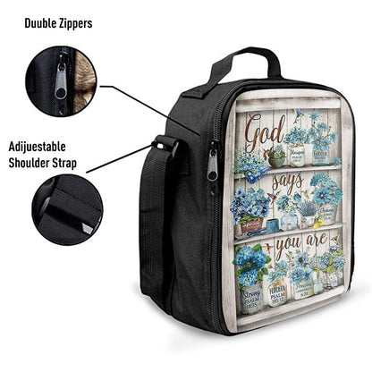 God Says You Are Blue Flower Hummingbird Lunch Bag, Christian Lunch Bag, Religious Lunch Box For School, Picnic
