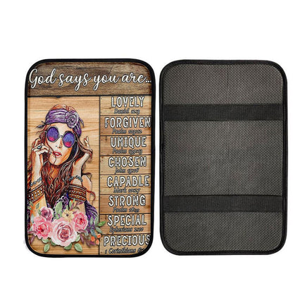 God Says You Are Boho Hippie Car Center Console Cover, Bible Car Armrest Pad, Christian Car Accessories