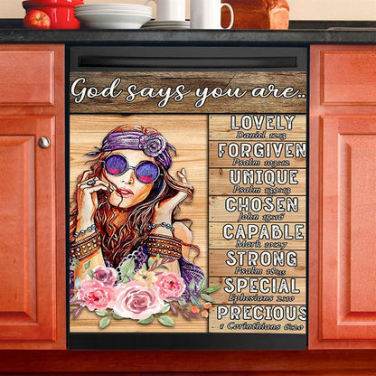 God Says You Are Boho Hippie Dishwasher Cover, Encouragement Gifts For Women Girls Teens Kitchen