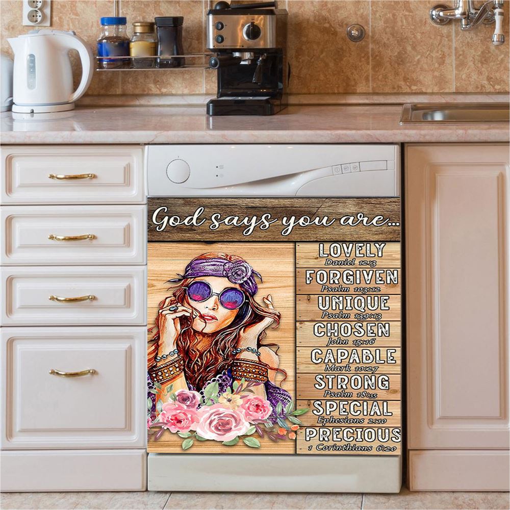 God Says You Are Boho Hippie Dishwasher Cover, Encouragement Gifts For Women Girls Teens Kitchen
