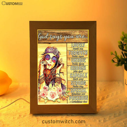 God Says You Are Boho Hippie Frame Lamp Art - Encouragement Gifts For Women Girls Teens Bedroom
