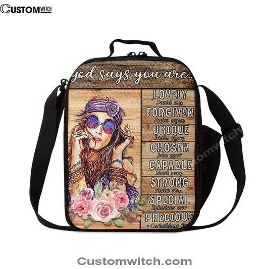 God Says You Are Boho Hippie Lunch Bag, Encouragement Gifts For Women Girls Teens Bedroom, Christian Lunch Bag, Religious Lunch Box For School, Picnic