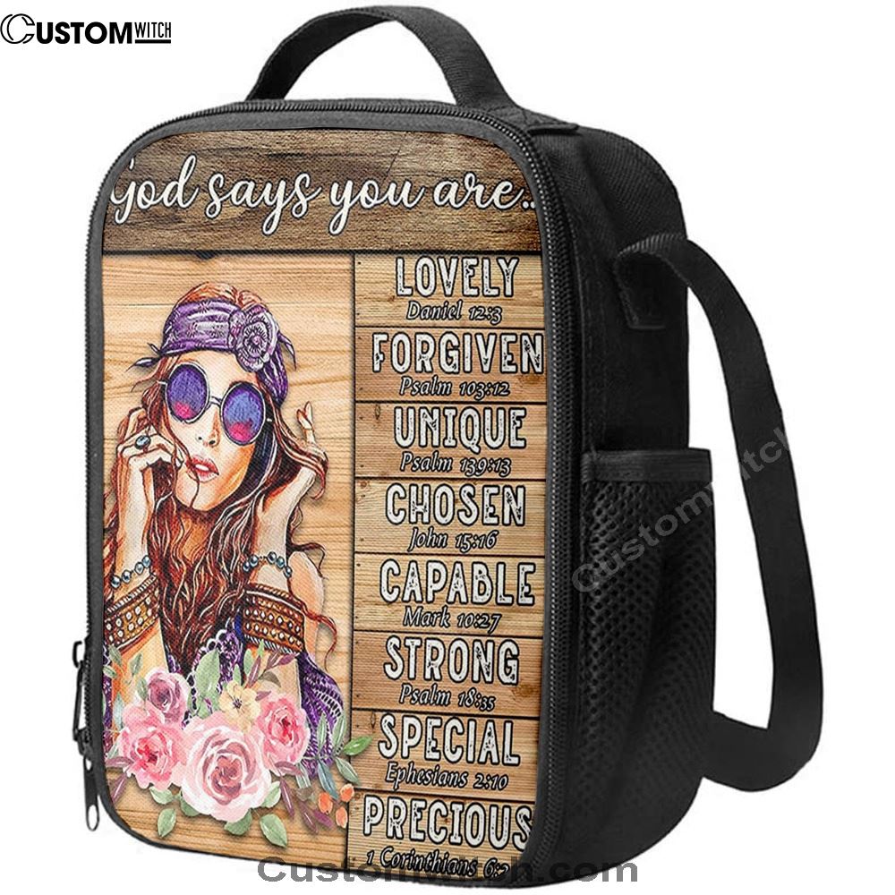 God Says You Are Boho Hippie Lunch Bag, Encouragement Gifts For Women Girls Teens Bedroom, Christian Lunch Bag, Religious Lunch Box For School, Picnic