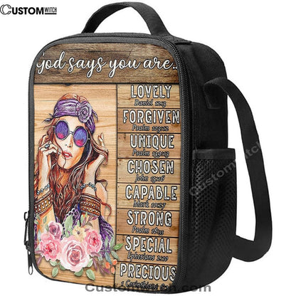 God Says You Are Boho Hippie Lunch Bag, Encouragement Gifts For Women Girls Teens Bedroom, Christian Lunch Bag, Religious Lunch Box For School, Picnic