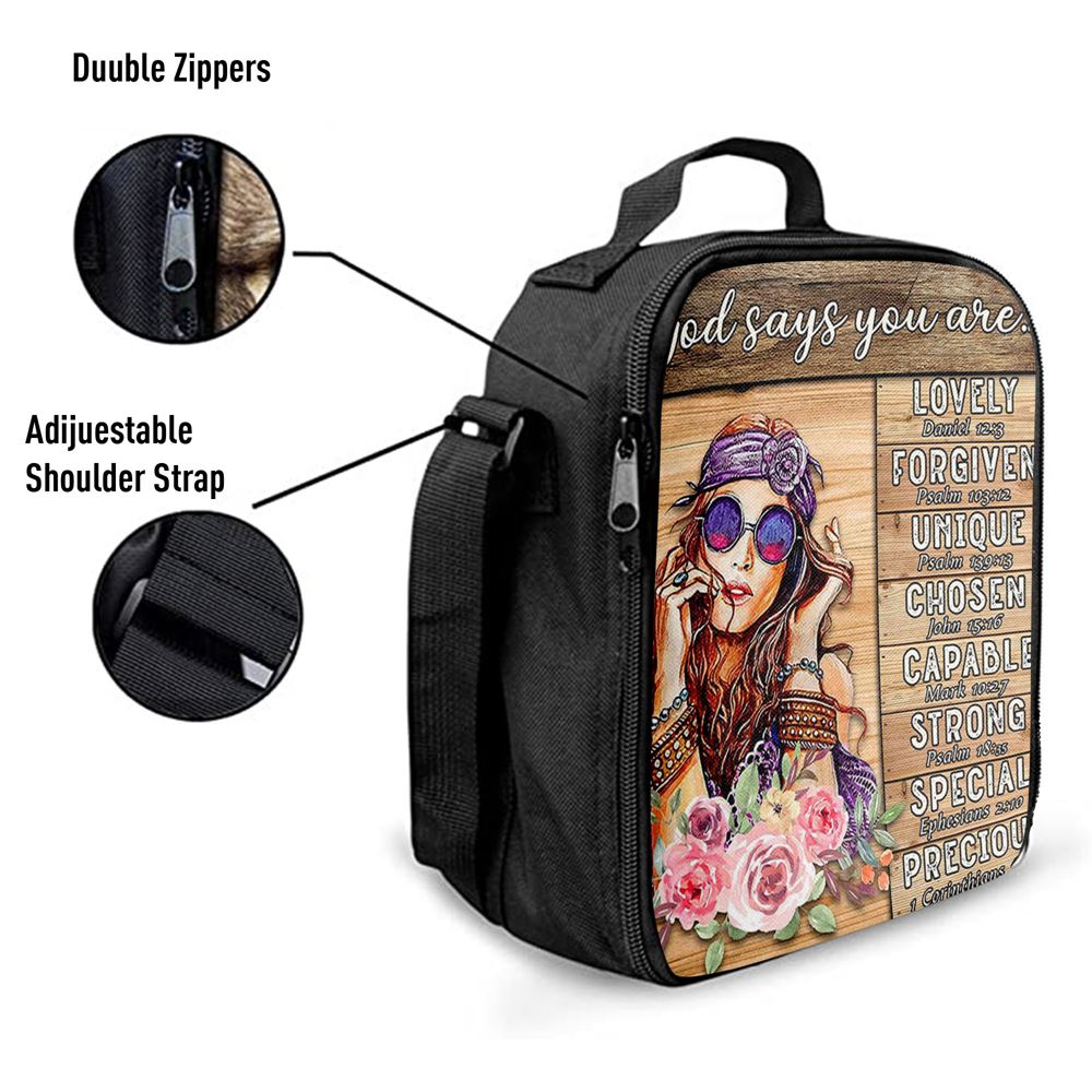 God Says You Are Boho Hippie Lunch Bag, Encouragement Gifts For Women Girls Teens Bedroom, Christian Lunch Bag, Religious Lunch Box For School, Picnic