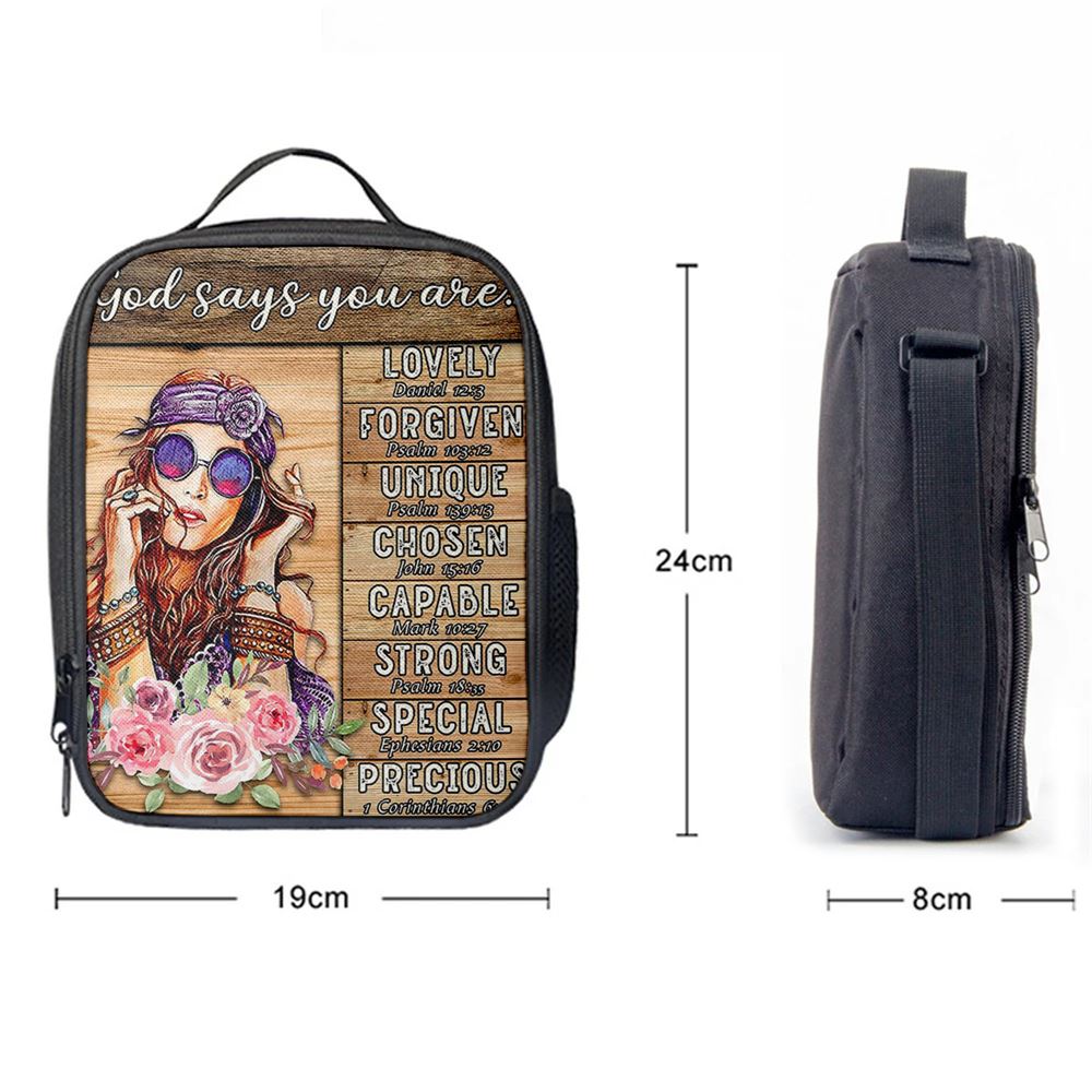 God Says You Are Boho Hippie Lunch Bag, Encouragement Gifts For Women Girls Teens Bedroom, Christian Lunch Bag, Religious Lunch Box For School, Picnic