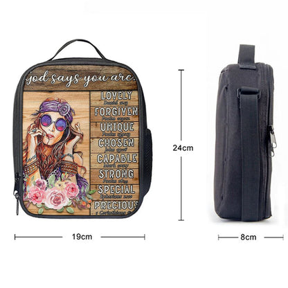 God Says You Are Boho Hippie Lunch Bag, Encouragement Gifts For Women Girls Teens Bedroom, Christian Lunch Bag, Religious Lunch Box For School, Picnic
