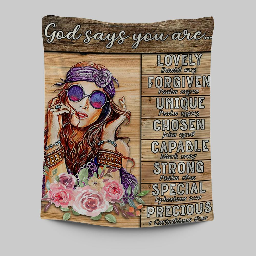 God Says You Are Boho Hippie Tapestry Wall Art - Encouragement Gifts For Women Girls Teens Bedroom