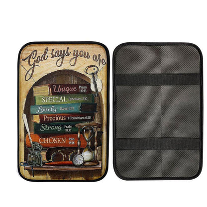 God Says You Are Book Glasses Car Center Console Cover, Christian Car Accessories